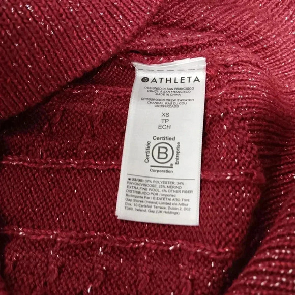 ATHLETA  Crossroads Crewneck Sweater Red Metallic Cable Knit.  Ladies size xs - Picture 7 of 10